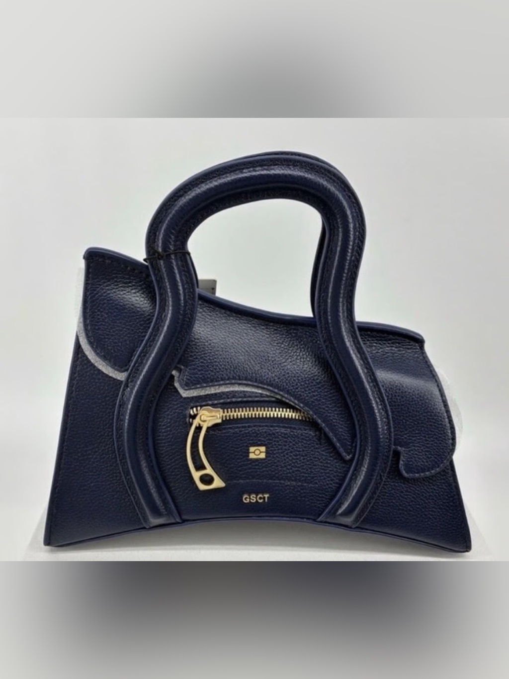 Mschf Gsct Handbag Jfk Navy Leather Top-Handle Women’s Bag With Gold Hardware